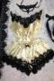 sexy slight stretch sling lace shorts set comfortable loungewear_Black_Light Pink_Rose Red_Yellow