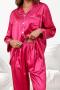 casual plus size slight stretch solid imitation silk fabric pants set sleepwear_Black_Pink_Red_Magenta