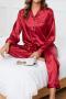 casual plus size slight stretch solid imitation silk fabric pants set sleepwear_Black_Pink_Red