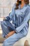 casual plus size slight stretch solid imitation silk fabric pants set sleepwear_Black_Pink_Red_Magenta_Dark Green_Haze Blue