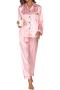 casual plus size slight stretch solid imitation silk fabric pants set sleepwear_Black_Pink