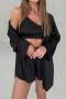 sexy non-stretch suit collar solid color shorts three-piece set_Black