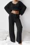 sexy slight stretch see-through crew neck pants sets sleepwear_Black