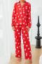 casual slight stretch heart print long-sleeved shirt and pants set loungewear_White_Red