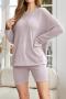 casual slight stretch simple solid color loose top shorts set loungewear_Gray_Light Pink