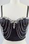 new padded underwire solid color polyester boning rhinestone tassel chain tops_Black