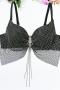 new padded underwire patchwork polyester boning rhinestone tassels top_Black