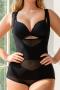 sexy plus size slight stretch tight tummy control lift hip shapewear bodysuit_Black