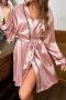 sexy non-stretch 4-colors imitation silk robe with belt sleepwear_Pink
