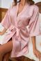 sexy non-stretch solid color imitation silk robe with tassel belt sleepwear_Black_Pink