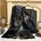sexy non-stretch printing sling mini dress with belt robe sleepwear_Black