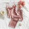 sexy non-stretch solid color imitation silk sling pants set sleepwear_Pink