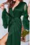 sexy non-stretch mesh satin patchwork fuzzy decor belt robe sleepwear_Black_White_Pink_Green