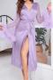 sexy non-stretch mesh satin patchwork fuzzy decor belt robe sleepwear_Black_White_Pink_Green_Dark Blue_Light Purple