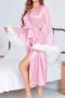 sexy non-stretch mesh satin patchwork fuzzy decor belt robe sleepwear_Black_White_Pink