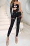 sexy high stretch mesh rhinestone hollow skinny jumpsuit new added color_Black