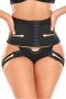 sexy plus size slight stretch hollow hooked buckle lift hip shapewear shorts_Black