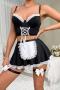 sexy slight stretch maid cosplay costume (with underwire & leg ring)_Black