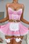 sexy slight stretch maid cosplay costume (with underwire & leg ring)_Black_Pink