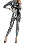 halloween stylish slight stretch two colors superwoman cosplay jumpsuit costume_Gold_Silver