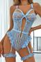 sexy stretch stitching lace garter teddy collections(with underwire&leg rings)_Black_Pink_Red_Sky Blue