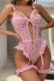 sexy stretch stitching lace garter teddy collections(with underwire&leg rings)_Black_Pink