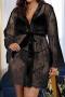 plus size slight stretch lace see-through nightgown(with belt&thong)(asia size)_Black