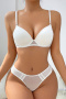 sexy slight stretch mesh stitching padded underwire gathered bra & panty set_Black_White