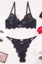 sexy slight stretch 6-colors lace see-through with underwire two-piece set_Black