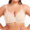 sexy plus size slight stretch mesh lace stitching 3/4 cup gathered bra_Black_Beige