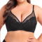 sexy plus size slight stretch mesh lace stitching 3/4 cup gathered bra_Black