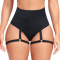 sexy plus size high stretch 4 colors high waist ring linked panties_Black