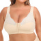 sexy plus size slight stretch lace stitching 3/4 cup hook buckle gathered bra_Black_Nude