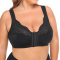 sexy plus size slight stretch lace stitching 3/4 cup hook buckle gathered bra_Black