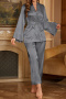 plus size non-stretch satin solid color with belt two-piece set sleepwear(size run small)_Black_Gray