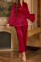 plus size non-stretch satin solid color with belt two-piece set sleepwear(size run small)_Black_Gray_Rose Red