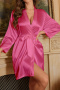 plus size non-stretch satin with belt sleepwear(size run small)_Black_White_Rose Red_Magenta