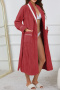 new casual slight stretch 5-color with belt warm flannel sleepwear_Red