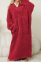 new slight stretch 4-color apple motif long sleeve flannel hooded warm sleepwear_Gray_Red