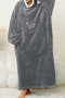 new slight stretch 4-color apple motif long sleeve flannel hooded warm sleepwear_Gray