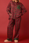 plus size non-stretch satin contrast color lattice printing sleepwear_Red