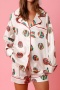 plus size non-stretch satin colored balls batch printing sleepwear_Black_Beige