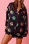 plus size non-stretch satin colored balls batch printing sleepwear_Black