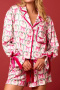 plus size non-stretch satin christmas santa claus batch printing sleepwear_Magenta