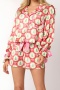 plus size non-stretch satin christmas tree bow batch printing sleepwear_Red