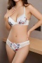 plus size stretch flower batch printing padded bras sets_Black_White