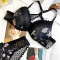 plus size stretch flower batch printing padded bras sets_Black