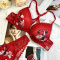 plus size stretch flower batch printing padded bras sets_Black_White_Red