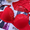 plus size slight stretch 3 colors lace trim with underwire padded bras sets_Red
