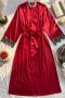 cozy non-stretch embroidery patchwork imitation silk with belt sleepwear_Red